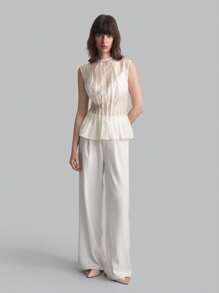 Ontre Women's Four-Season White Vacation Top, Semi-Transparent Round Neck Sleeveless Pleated X-Shaped Top, Autumn Clothing, Outdoor Clothing, Elegant Tops For Women - Apricot - View 7