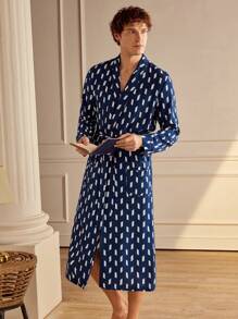 Manfinity Men's Geometric Printed Double Pocket Long Sleeve Robe - Multicolor - View 4