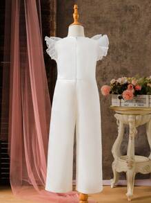 SHEIN Young Girl Elegant Party Ruffle Trim Rhinestone Decorated Jumpsuit - Multicolor - View 2