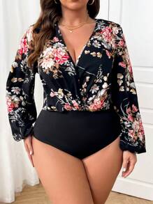 Rometta Plus Size Women V-Neck Criss-Cross Long Sleeve Bodysuit Fall Cloth For Women