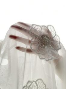 Elegant 3D Floral Decor See-Through Long Sleeve Blouse Fall Cloth For Women - White - View 7