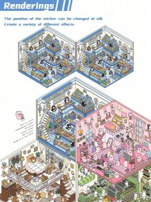 4片装DIY立体风景贴纸贴画小众减压趣味手账贴纸 - 彩色 - 查看 11