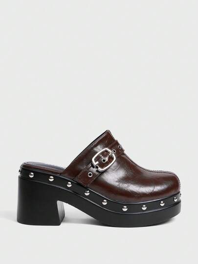 Sugerpunk Zapatos de zuecos de plataforma con tira negra de moda para mujer