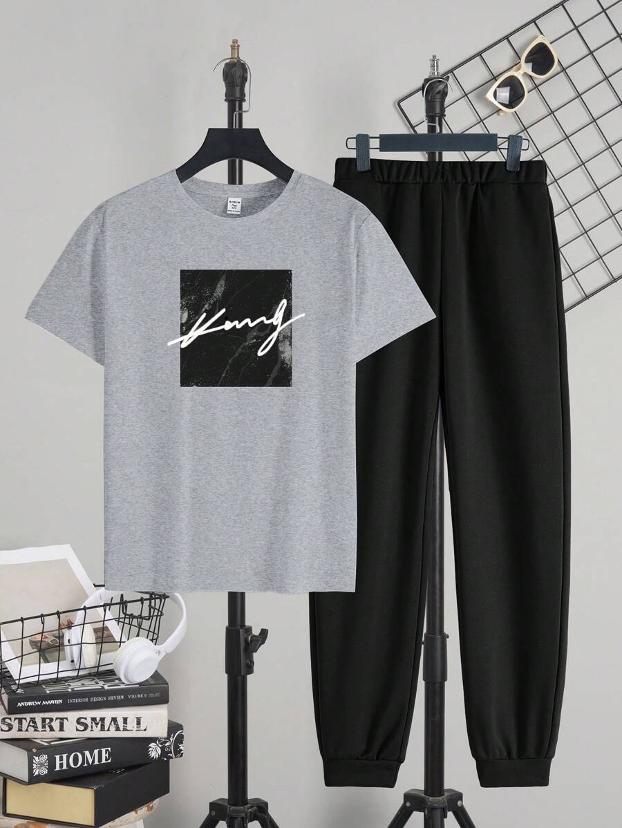 SHEIN 2 件套休闲套头衫，适合夏季青少年男孩 - 彩色 - 查看 1