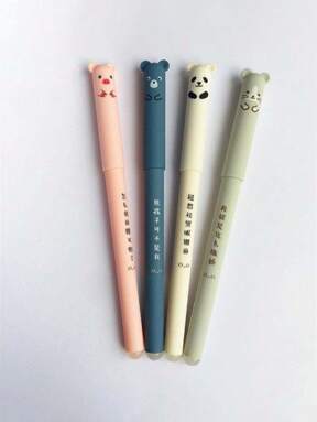 SHEIN 4 Stücke/Set Kawaii Schwein Bär Katze Maus löschbare Gelschreiber Schule Büro Zubehör Schreibwaren Geschenk 0,35 mm blau schwarze Tinte Schulanfang