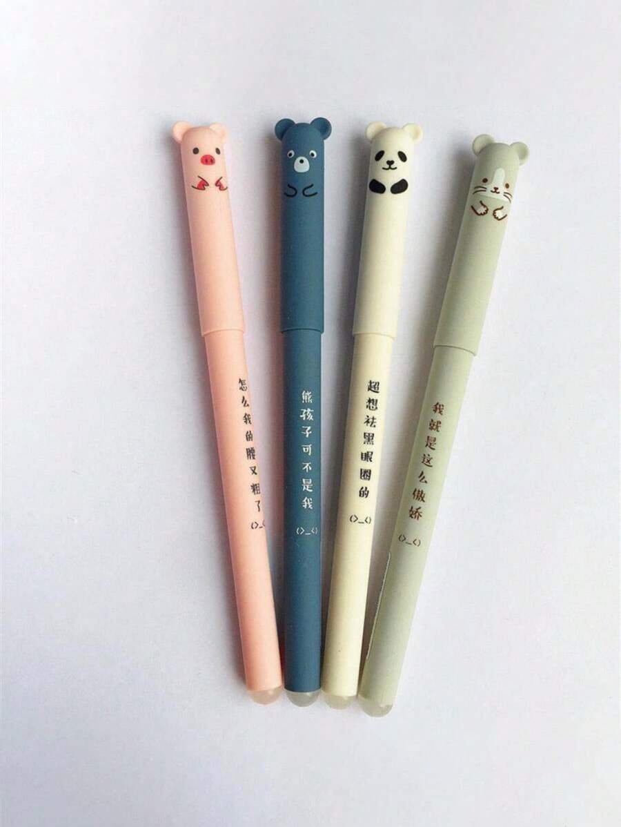4pcs/Set Kawaii Pig Bear Cat Mouse Erasable Gel Pen School Office Supplies Stationery Gift 0.35mm Blue Black Ink Back To School