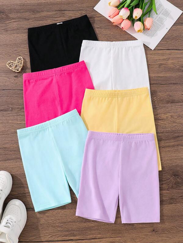 SHEIN 6pcs/Set Young Girl Solid Color Fitted Casual Legging Shorts