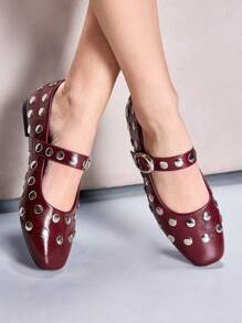 CUCCOO GRLICON Zapatos planos de estilo Y2K para mujer, adecuados para looks punk, motero, chica cool, Halloween, Navidad y fiestas - Burdeos - Ver 3