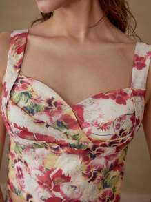 MOTF BLOMSTRYCK ÄRMlös CROP BLUS - Rosa - Visa 3
