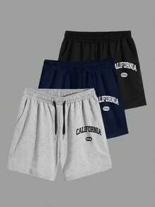 Manfinity Homme 男士休闲字母印花抽绳腰短裤 - 彩色 - 查看 1