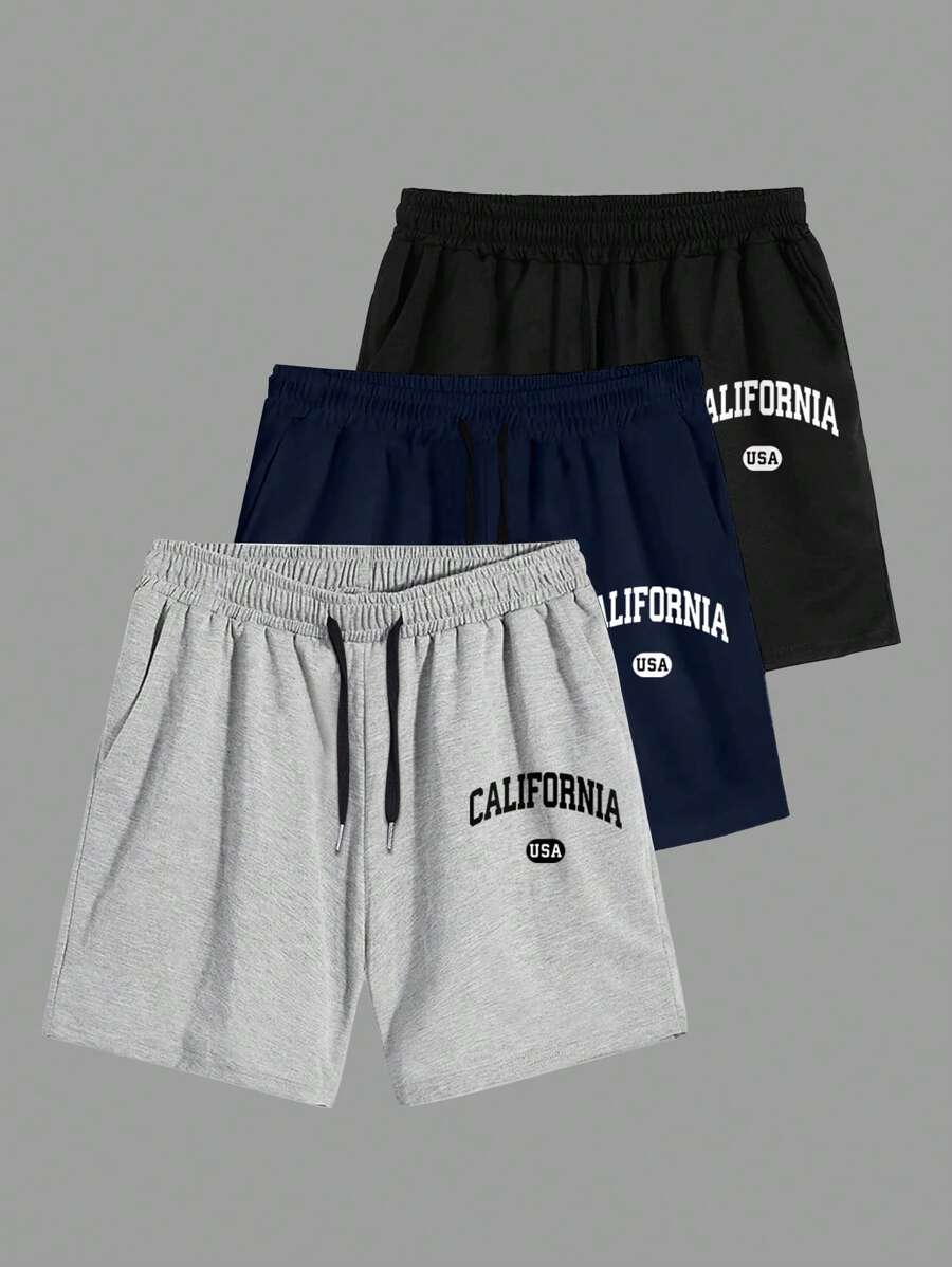 Manfinity Homme 男士休闲字母印花抽绳腰短裤 - 彩色 - 查看 1