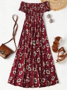 Breezaya Vestito corto elegante da donna taglie forti, con spalle scoperte, con motivo floreale, adatto per vacanze ed uso quotidiano, in primavera ed estate, a maniche corte