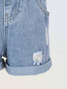 Denimly Tween Girl Fashionable Casual Cute Floral & Smiling Face Print Denim Ripped Distressed Washed Loose Strap Jumpsuit & Overalls With Frayed Hem