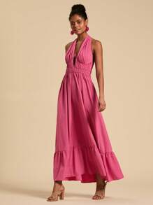 Travachic Vestido largo sin mangas para mujer, de unicolor, cuello halter, casual y de moda, para uso diario
