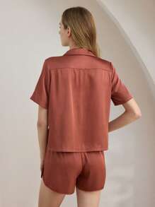 Ocili Leisure Women Solid Color V-Neck Short Sleeve Top And Shorts Pajama Set