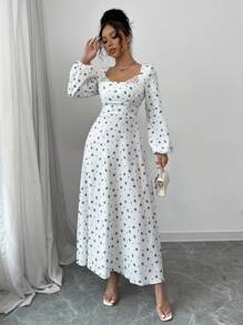 Modelyn Women's Woven Floral Print A-Line Gathered Waist Ruffle Hem Slim Fit Dress, Blue Fall Cloth For Women - Blue - View 4