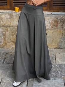 Livesso Casual All-Match Spring And Summer Solid Color A-Line Long Skirt Pleated Women's Skirt,Fall Clothes