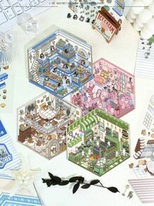 4片装DIY立体风景贴纸贴画小众减压趣味手账贴纸 - 彩色 - 查看 12