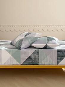 3Pcs Fitted Sheet Set, 80g Microfiber, Geometric Pattern, 1 Fitted Sheet + 2 Pillowcases