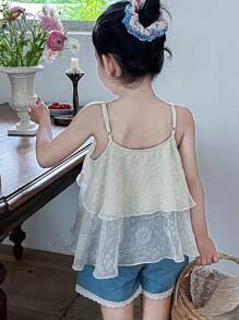 DAZY 年轻女孩简约时尚休闲日常吊带背心，女孩夏季服装 - 杏色 - 查看 5