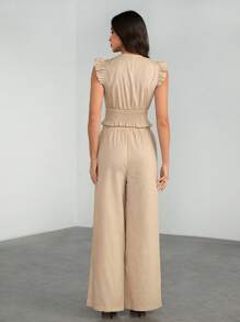 SHEIN Tall Conjunto de 2 piezas para mujer de chaleco de cable estampado verde + pantalones color albaricoque para primavera y verano