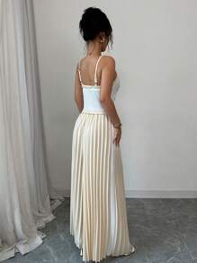 Elenzga 1 Set Elegante Da Donna Composto Da Top Smanicato Con Colletto Su Misura E Pantaloni Plissettati In Vita Alta - Multicolore - Visualizzare 2
