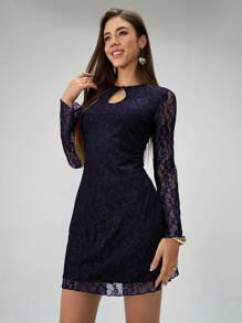 Chiquease Koronkowa, prześwitująca, dopasowana, długa, mini sukienka dla kobiet