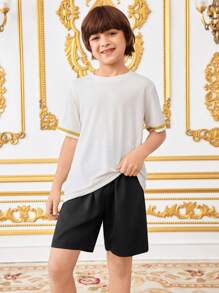 SHEIN 3pcs/Set Tween Boys' Casual Loose Fit Round Neck T-Shirt, Vest & Shorts Set - Black - View 4