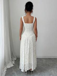 Chiquease Sexy & Charming Spaghetti Strap Square Neck Backless Cinched Waist Long Dress - Beige - View 2