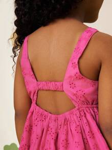 SHEIN Vestido de tirantes sin mangas con abertura en la espalda de unicolor tejido para niña - Rosa Fucsia - Ver 3