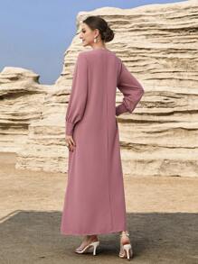 Layrah Handmade Beaded Round Neck Long Sleeve Maxi Dress, For Holiday - Coral Pink - View 2