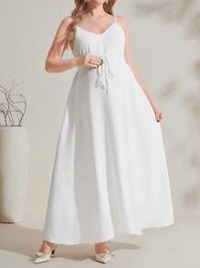 SHEIN 孕妇纯色腰带长裙