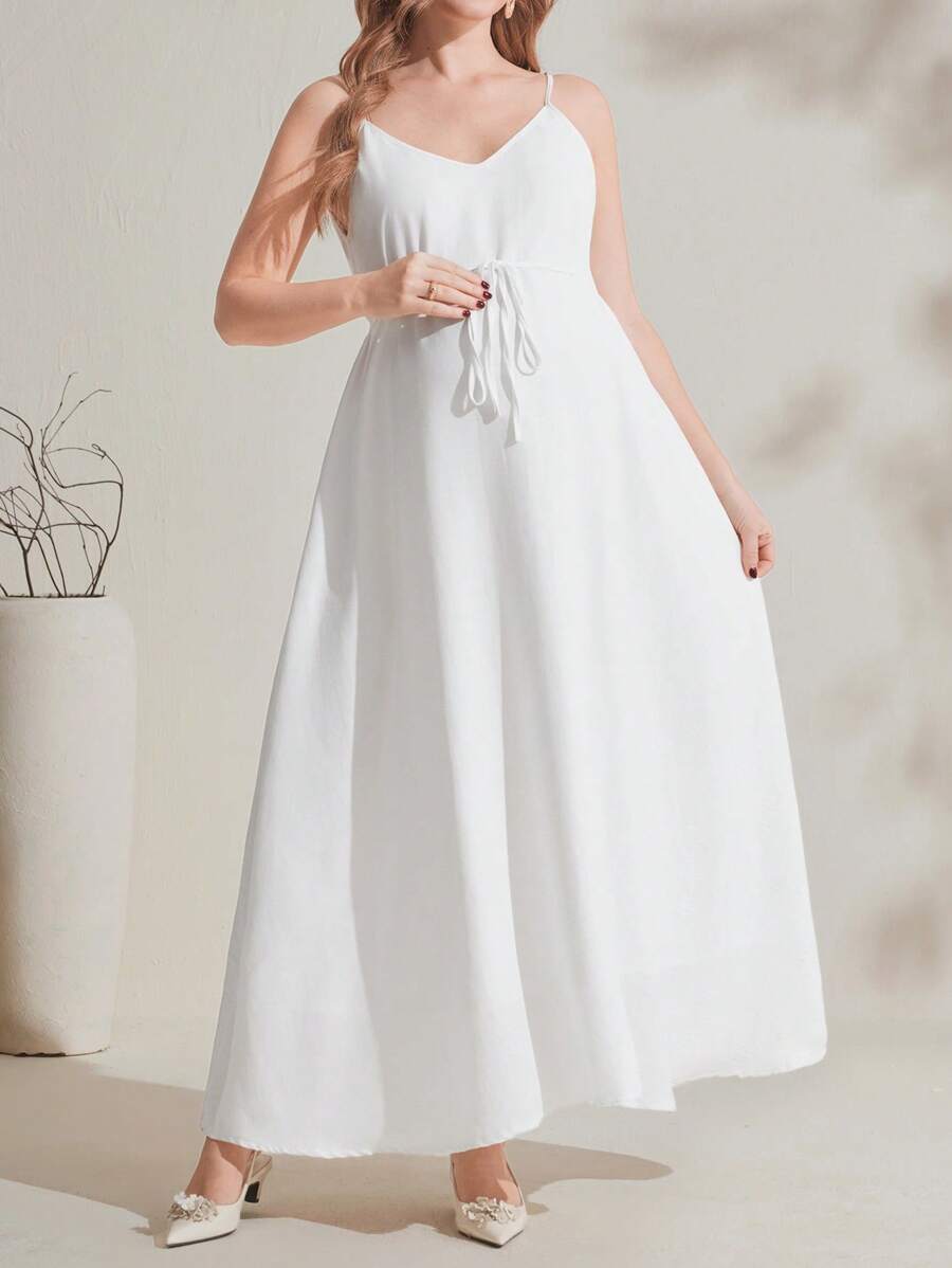 SHEIN 孕妇纯色腰带长裙