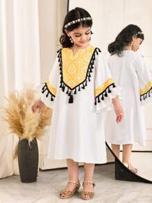 SHEIN Young Girl Solid Color Ruffle Hem Loose Casual Dress - White - View 5