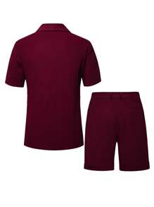 Manfinity Homme Manfinity Men's Suit Set Short Sleeve Solid Color Jacket & Shorts, Minimalist Fashion Casual Daily Wear, Men Casual Suit, Men Casual Suits, Nice Suit For Men, Men Dress Suit - Burgundy - View 2