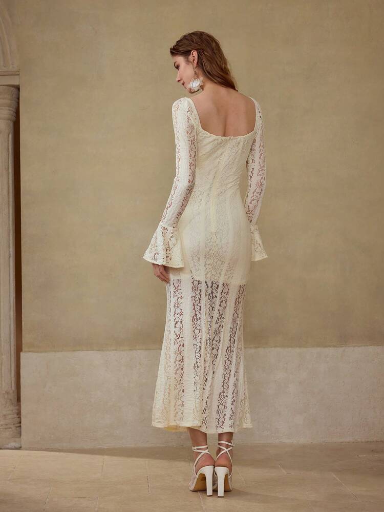 CONTRAST LACE ZIPPER DRESS