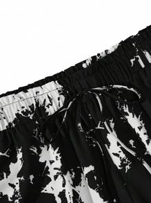 SHEIN LUNE Plus Size Fashionable Tie-Dye Print Wide Leg Pants - Black and White - View 3