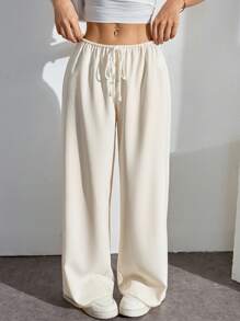 SHEIN PETITE Women's Ultra Low Rise Tie Front Pants