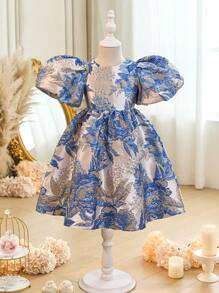 Váy bó tay bồng dệt jacquard cho bé gái - Nhiều màu - Xem 1