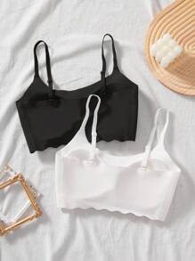 2Pcs Teen Girl Simple Comfortable Padded Adjustable Straps Seamless Backless Bra Set