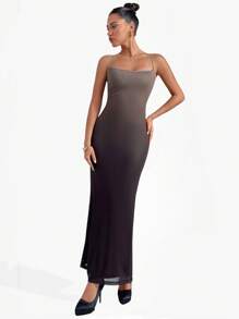 SHEIN Clasi Women's Ombre Print Sleeveless Dress, Spring/Summer Spring Women Outfits Brown Dresses Date Night Dress - Coffee Brown - View 3