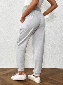 SHEIN Adjustable Waist Casual Pocketed Harem Pants For Pregnant Women - Light Grey - View 2