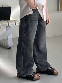 DAZY Tween Boy Casual Washed High Waist Straight Leg Jeans - Grey - View 1