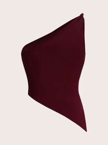 Siren Gaze Elegante top slim da donna con una spalla, a torsione, di colore rosso bordeaux, adatto per il San Valentino