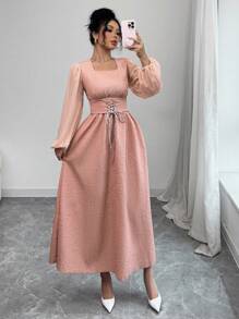 Modelyn Vestido casual de manga larga de unicolor para mujer, simple y de moda para uso diario