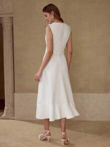MOTF PREMIUM FAUX PEARL RUFFLE HEM DRESS - White - View 7