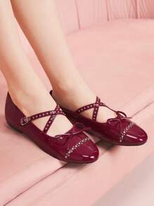 CUCCOO DOLLMOD Women's Comfortable Flat Shoes With Rhinestone Decoration, Elegant Cross Style Spring Shoes Spring Break Easter - Burgundy - View 1