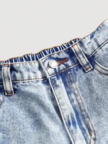 SHEIN Vaqueros de pierna ancha con estampado graffiti, desgastados y rotos con motivos de copos de nieve para niña preadolescente, pantalones rectos sueltos y lindos
