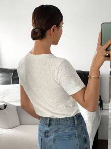 Siren Gaze Women's Embroidery Round Neck Short Sleeve Casual T-Shirt, Simple, Work, Textured Fabric, Round Neck Simple T-Shirt, Good Rebound And Good Breathability, White Top, Suitable For Commuting And Daily Wear, Spring/Summer