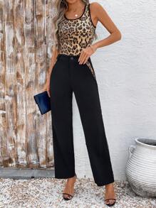 SHEIN LUNE Vintage Leopard Sequin Print Fitted Camisole And Color Block Straight Leg Pants Casual Elegant Vacation Women 2 Pieces Set - Multicolor - View 5